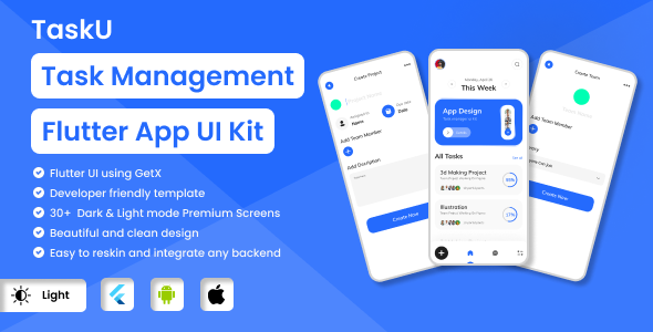 TaskU Task Management Flutter App UI Kit Graphicfort