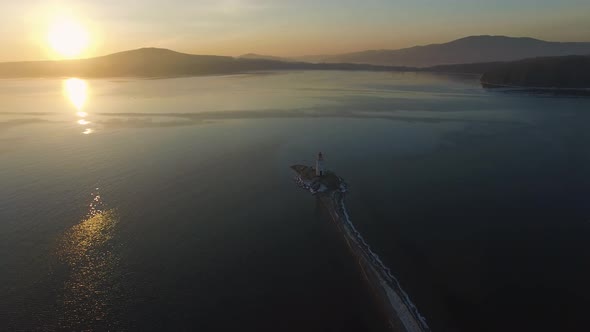 Drone View on Tokarev Cat on the Background of the Sea Landscape