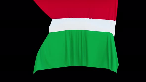 The piece of cloth falls with the flag of the State of Kuwait to cover the product