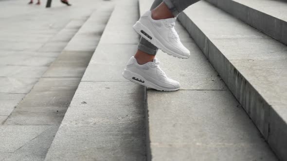 Stairs Walk Outdoor Run Woman Feet Sneakers Street