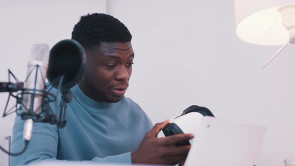 Young African American Black Man Holding Vr Glasses