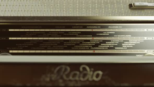 Detail Of An Old Analog Radio Display With All Radio Stations. Retro, Vintage 4k