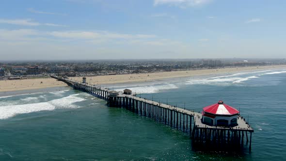 Aerial View of Huntington Pier, Beach and Coastline During Sunny Summer Day