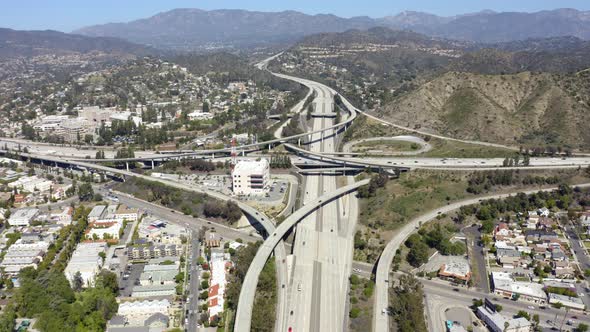 Drone footage of top view of Highway road junctions. 