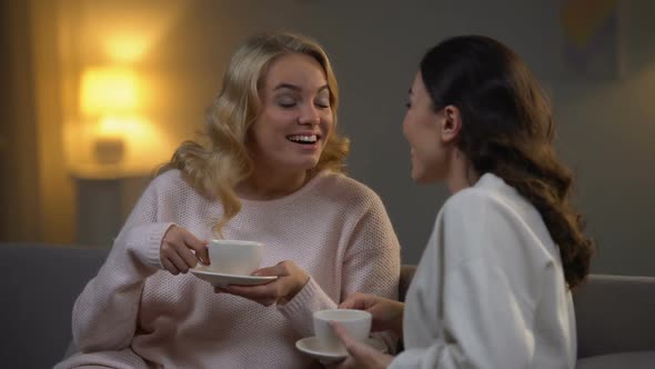 Two Beautiful Female Friends Smiling and Talking About Life, Pleasure Moments