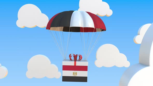 Box with National Flag of Egypt Falls with a Parachute