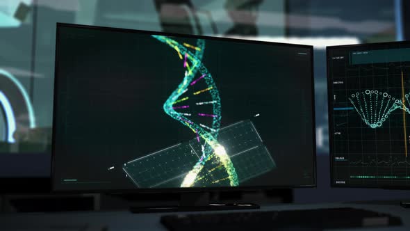 Studying the DNA strands of the patient for future genetic experiments at a lab alt
