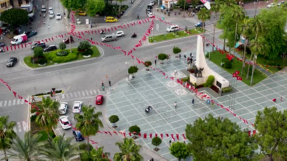 Central street in Alanya aerial view 4 K