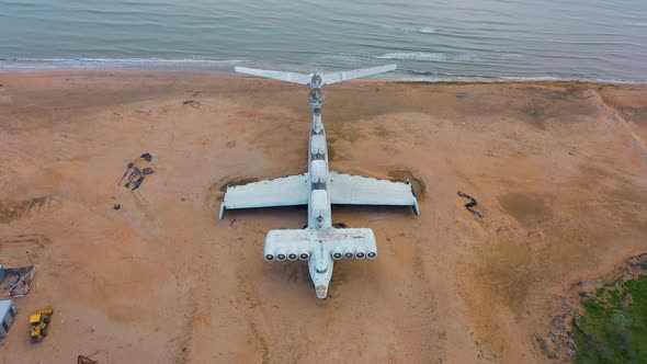 Soviet Military Aircraftekranoplan Lun on the Coast of the Caspian Sea