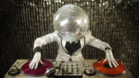 Disco man discoball glitterball party music dj