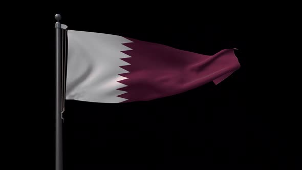 Qatar Flag On Flagpole With Alpha Channel