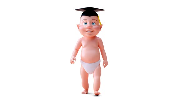 Fun 3D cartoon of a student baby