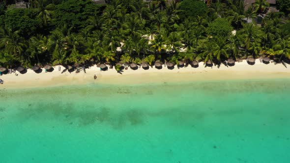 Beach along the waterfront and coral reef and palm trees, Mauritius, Africa, Pier near the beach of