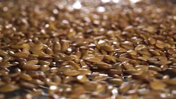 Dried flax seeds on a saucer