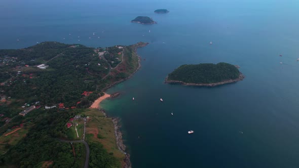 Amazing Aerial View of Promthep Cape in Phuket Thailand at Sunset Beautiful Landmark Viewpoint