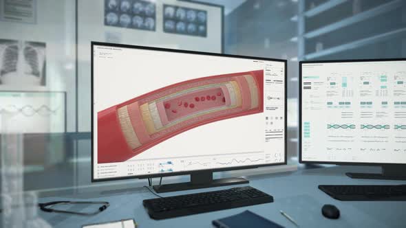 Anatomical Research Software Conducts Analysis Of Blood Cells In Artery