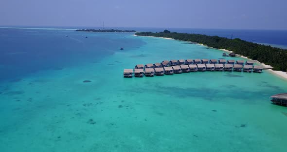 Wide angle above abstract shot of a paradise sunny white sand beach and aqua turquoise water backgro