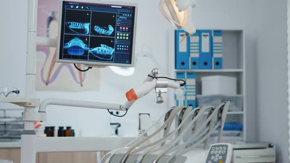 Close Up Medical Orthodontist Equipment in Modern Bright Office