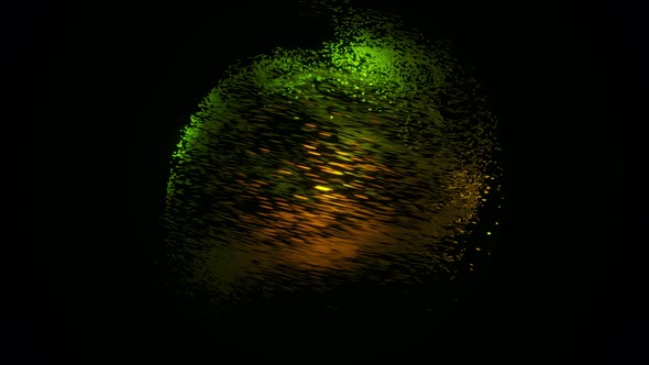 Technological background, green and yellow atoms flying in a circle