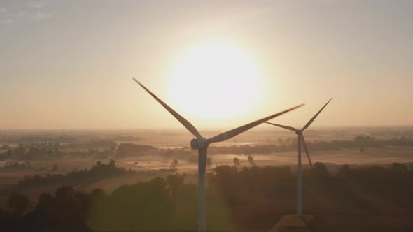 Drone Shot at a Farm of Windmills to Produce Energy