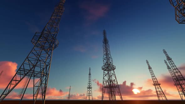 Electric Poles And Sunset Timelapse Clouds