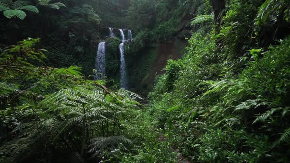 waterfall in the middle of forest named Grenjengan Kembar, Central java, Indonesia. Bushes in the fo