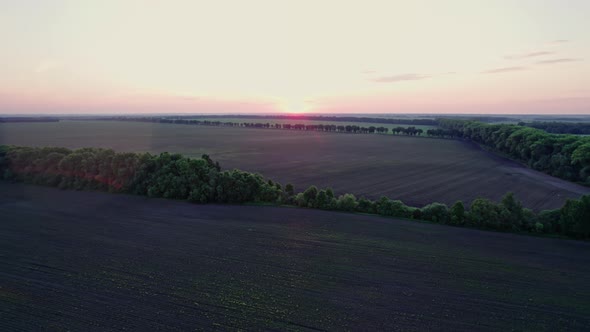 Agricultural Fields with Last Sunlights Shining