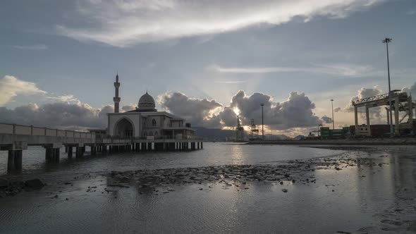 Timelapse sunset of floating mosque