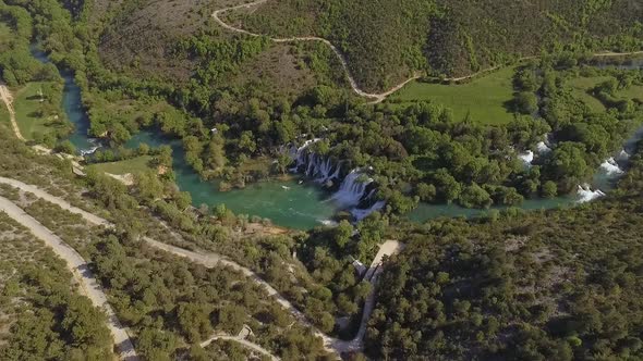 Aerial Shot Of Kravica Waterfall In Bosnia And Herzegovina 