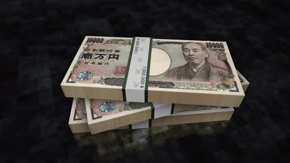 Japanese yen money banknote pile packs