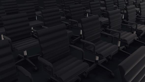 Multiple Desk Chairs In A Row Isolated In Dark Background Hd