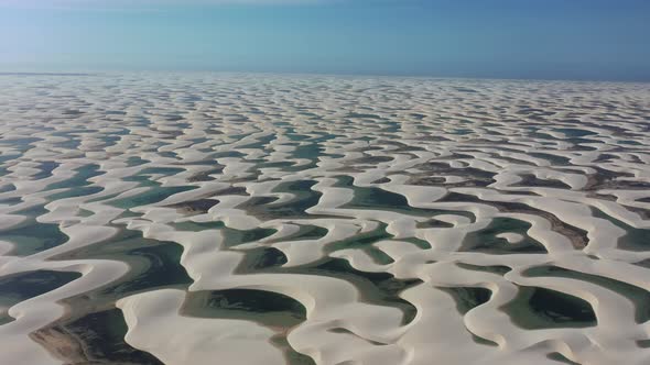 Brazilian landmark rainwater lakes and sand dunes. Lencois Maranhenses Brazil.