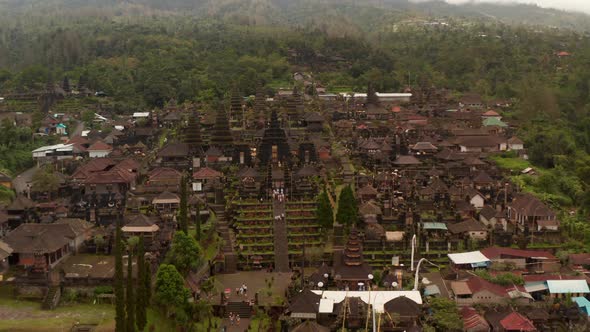 Aerial Dolly View of Tourists Exploring the Besakih Temple in Bali Indonesia