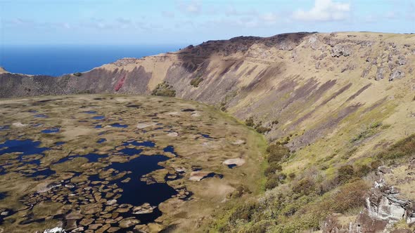 Rano Kau volcanic crater, Easter Island, Chile.
