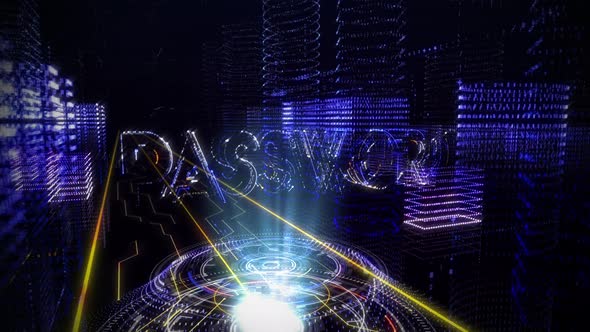 Rotating shot of the Hologram of the word Password slowly appears and fades away alt
