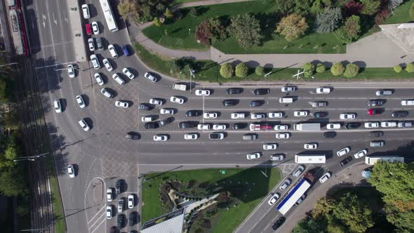 Drones Point of View Traffic Jam Top View Transportation Concept Intersection Crossroad Aerial View