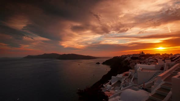 Greek Santorini Caldera Timelapse from Sunset to Night Time