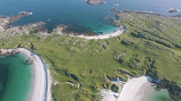 Magnificent Green Island Landscape And Beaches In Dogs Bay Beach Connemara Ireland - aerial shot