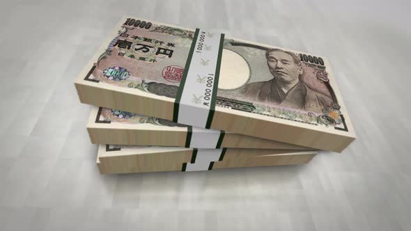Japanese yen money banknote pile packs