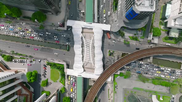 Aerial View of Skywalk Chong Nonsi Bridge in Sathorn Business District Bangkok Thailand