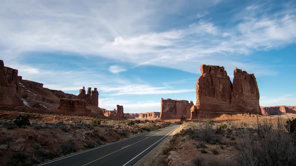 Time lapse in Arches National Park viewing the desert landscape