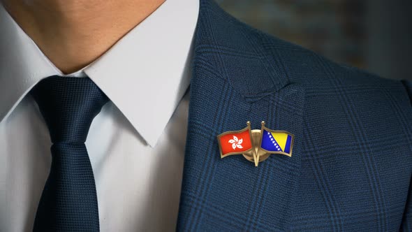 Businessman Friend Flags Pin Hong Kong Bosnia And Herzegovina