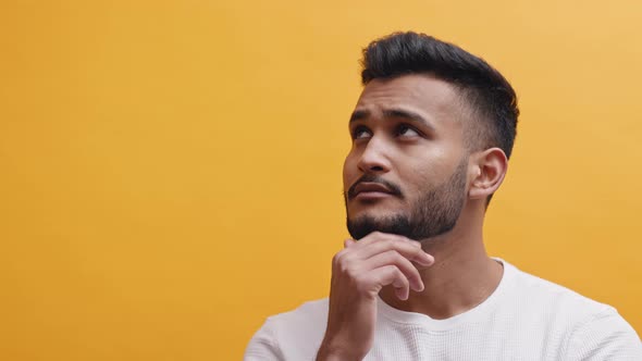 Adult Bearded Indian Man Studio Portrait Orange Background