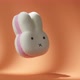 Big White and Pink Spongy Rabbit Falling Down on the Orange Background in Slow Motion - VideoHive Item for Sale