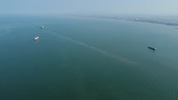 Aerial view ship move at Penang Sea