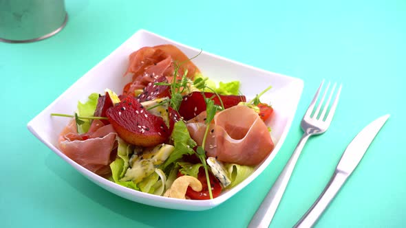 Pear Salad Poached Pear Dor Blue Cheese and Prosciutto