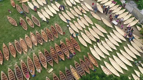 Aerial view of a Canoe market, Ghior, Dhaka, Bangladesh.