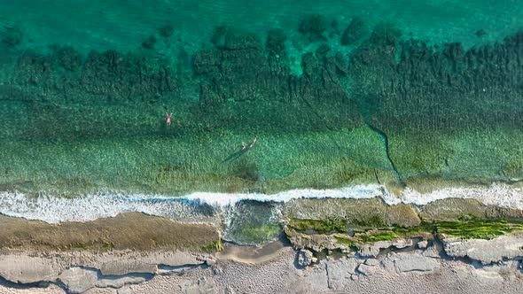 People swimming in the sea aerial view Turkey Alanya 4 K