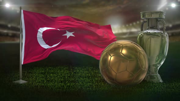 Turkey Flag with Football And Cup Background Loop