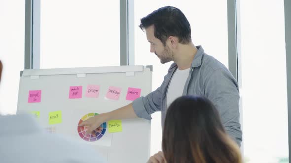 Creative businessman present creative work to his colleague at meeting room in the office